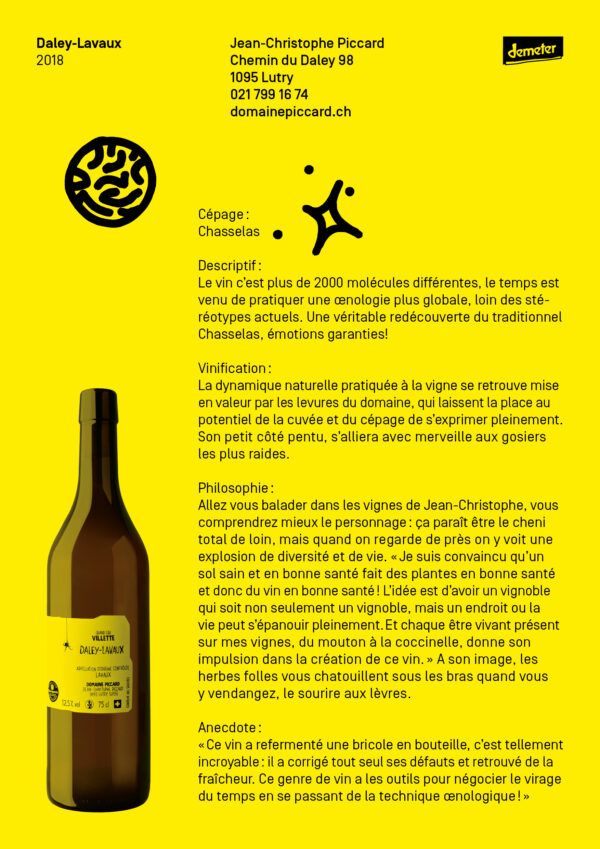Daley-Lavaux 2018 - Daley - Jean-Christophe Piccard - Chasselas - Vin bio, biodynamique et naturel