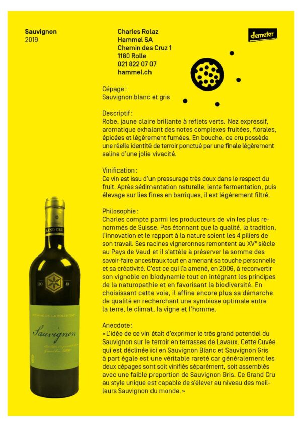 Sauvignon 2019 - Villette - Charles Rolaz - Sauvignon Blanc et Gris - Vin bio, biodynamique et naturel 2 Sauvignon 2019 - Villette - Charles Rolaz - Sauvignon Blanc et Gris - Vin bio, biodynamique et naturel 2